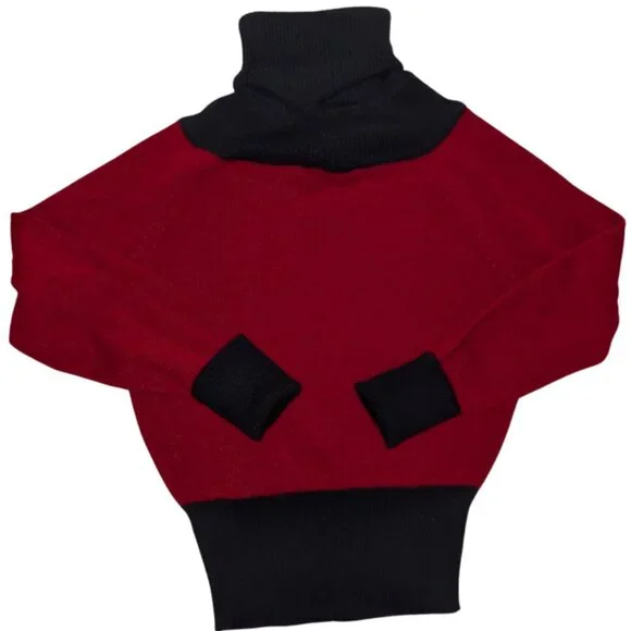 Vintage Women's Y2K Harvé Benard Red & Black Turtleneck Drop-waist Sweater Sz 4 - Picture 2 of 3